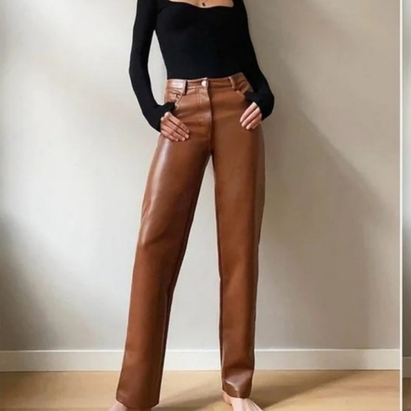 Wilfred from Aritzia | Melina Brown Leather Pants Size 4 - Picture 1 of 11